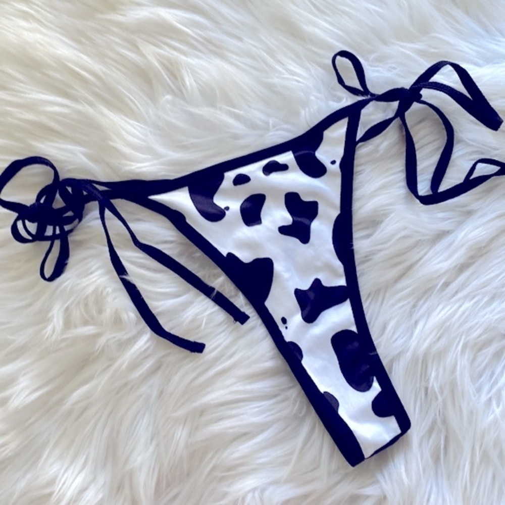 Cow print tie sides thong